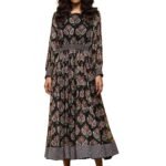 Women's Black Botanic Print Long Dress