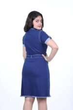 Women's Denim A-Line Mini Dress Button Down Short Sleeve Casual Summer Shirt Dress - Image 2