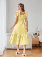 Women's Solid Color Square Neck, Ruffle-Trimmed Hem Sleeveless, Ruffle Armhole and Casual Dress with Cinched Waist Vacation Outfits Woman (Dress 162) - Image 4