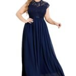 Women's Formal Floral Lace Plus Size Bridesmaid Party Maxi Dress Navy Blue