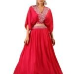 Womens Georgette Embroidered Flared Gown Skirt With Top Style | Soft Lightweight Fabric Floor-Length Dress for Festivals Parties Weddings & Special Occasions | Stylish Ethnic...