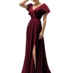 Women's V Neck A-Line Chiffon Bridesmaid Dresses for Wedding Ruffles Formal Evening Gown