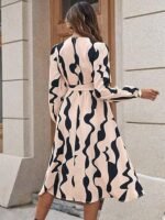 Women?s A-Line Midi Dress | Long Sleeve Belted Fit and Flare Gown | Elegant Printed Casual Outfit - Image 4