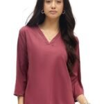 Printed Top with Contrast Tipping ? Stylish Ethnic & Western Tops for Women ? Summer Travel Wear, Trendy Tops for Jeans, Lightweight & Comfortable Casual Wear